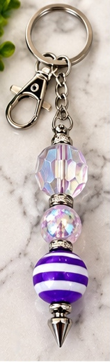 Handmade beaded keychain, design 01: Crystal & Purple Stripe