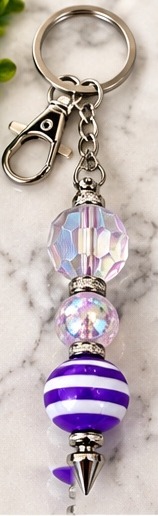 Handmade beaded keychain, design 01: Crystal & Purple Stripe