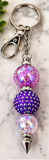 Handmade beaded keychain, design 02: Purple Confetti Sparkle