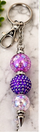 Handmade beaded keychain, design 02: Purple Confetti Sparkle