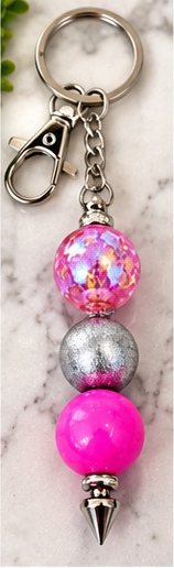 Handmade beaded keychain, design 03: Pink Floral Pop