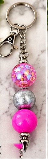Handmade beaded keychain, design 03: Pink Floral Pop