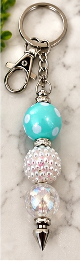 Handmade beaded keychain, design 09: Turquoise Pearl