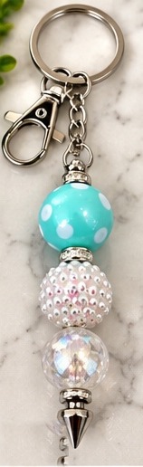 Handmade beaded keychain, design 09: Turquoise Pearl
