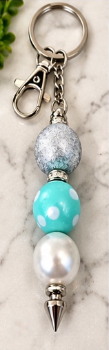 Handmade beaded keychain, design 10: Silver & Turquoise