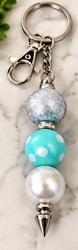 Handmade beaded keychain, design 10: Silver & Turquoise