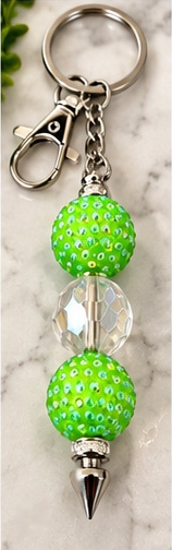 Handmade beaded keychain, design 11: Lime Green Sparkle