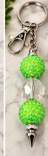 Handmade beaded keychain, design 11: Lime Green Sparkle
