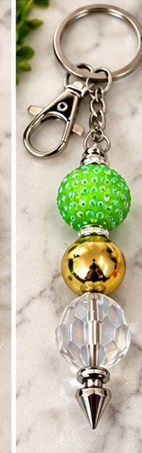 Handmade beaded keychain, design 12: Lime, Gold & Crystal