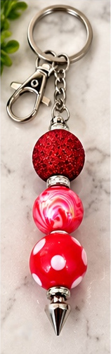 Handmade beaded keychain, design 14: Red Glitter