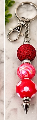 Handmade beaded keychain, design 14: Red Glitter