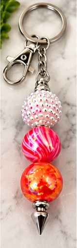Handmade beaded keychain, design 15: Pink Pearl Swirl