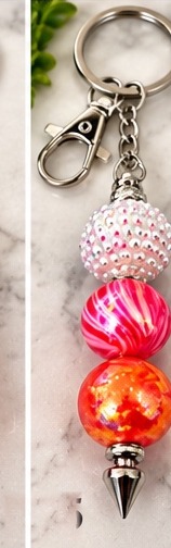 Handmade beaded keychain, design 15: Pink Pearl Swirl