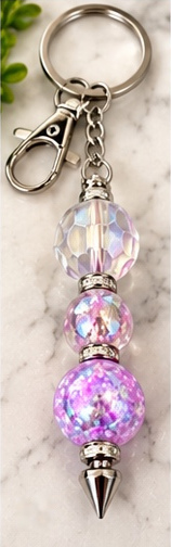 Handmade beaded keychain, design 16: Iridescent Lavender
