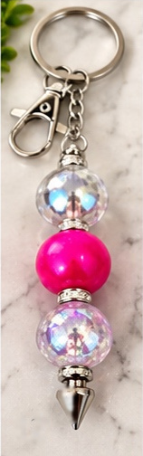Handmade beaded keychain, design 17: Pink & Crystal