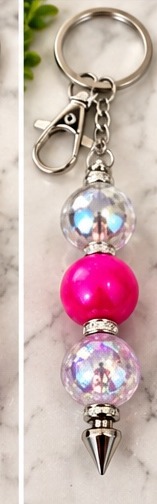 Handmade beaded keychain, design 17: Pink & Crystal