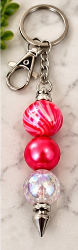 Handmade beaded keychain, design 18: Red Swirl