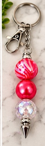 Handmade beaded keychain, design 18: Red Swirl