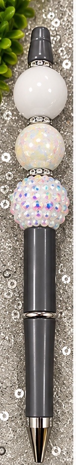 Handmade black, white & silver beaded pen design 01