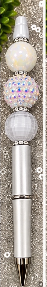 Handmade black, white & silver beaded pen design 03