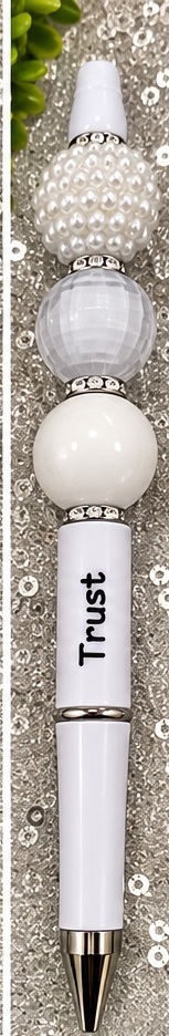 Handmade black, white & silver beaded pen design 07
