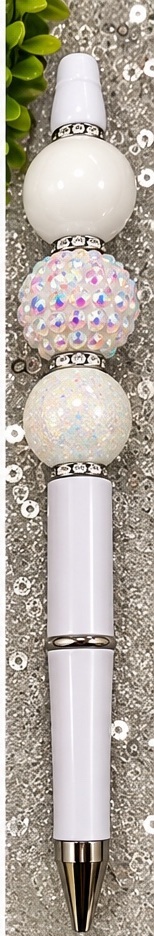 Handmade black, white & silver beaded pen design 10