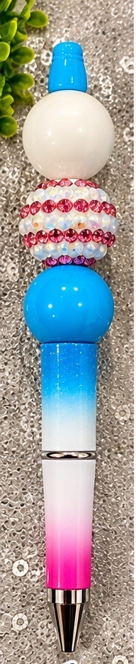Handmade blue & turquoise beaded pen design 01