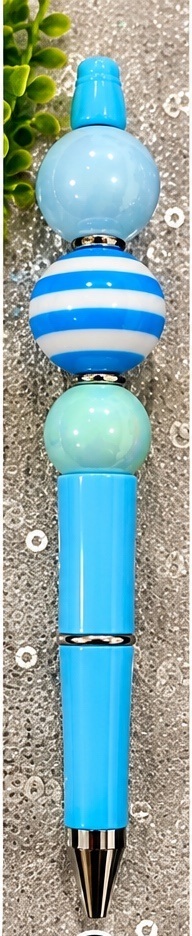 Handmade blue & turquoise beaded pen design 03