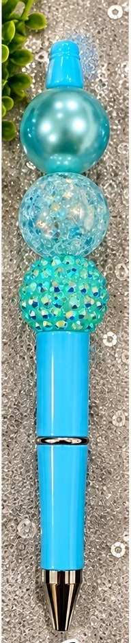 Handmade blue & turquoise beaded pen design 06