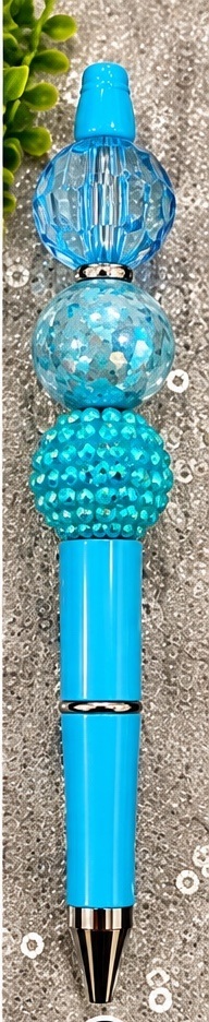 Handmade blue & turquoise beaded pen design 08
