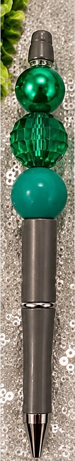 Handmade green & emerald beaded pen design 02