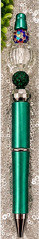 Handmade green & emerald beaded pen design 04