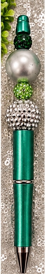 Handmade green & emerald beaded pen design 05