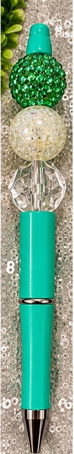 Handmade green & emerald beaded pen design 06
