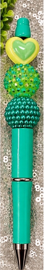 Handmade green & emerald beaded pen design 07