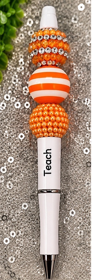 Handmade orange beaded pen design 01
