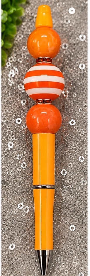 Handmade orange beaded pen design 04