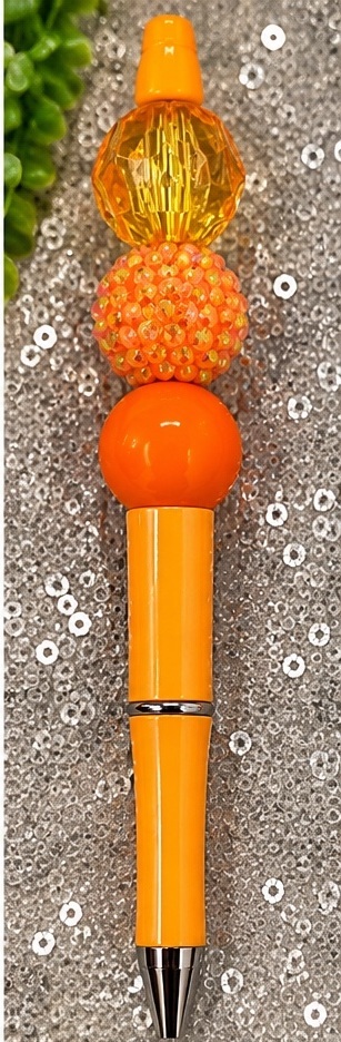 Handmade orange beaded pen design 05
