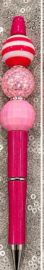Handmade pink & red beaded pen design 06