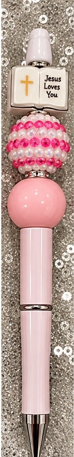 Handmade pink & red beaded pen design 09