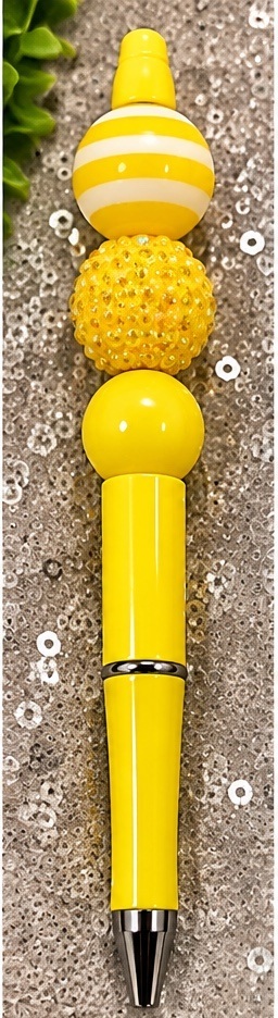 Handmade yellow beaded pen design 02